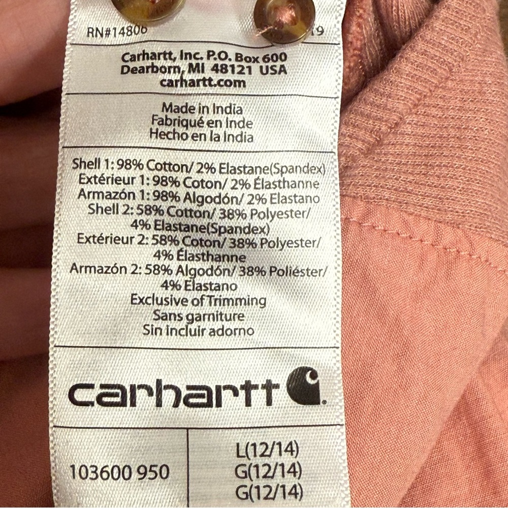Carhartt Dusty Pink Button Front Utility Shirt L Workwear Long Sleeve Casual Top - Picture 6 of 8